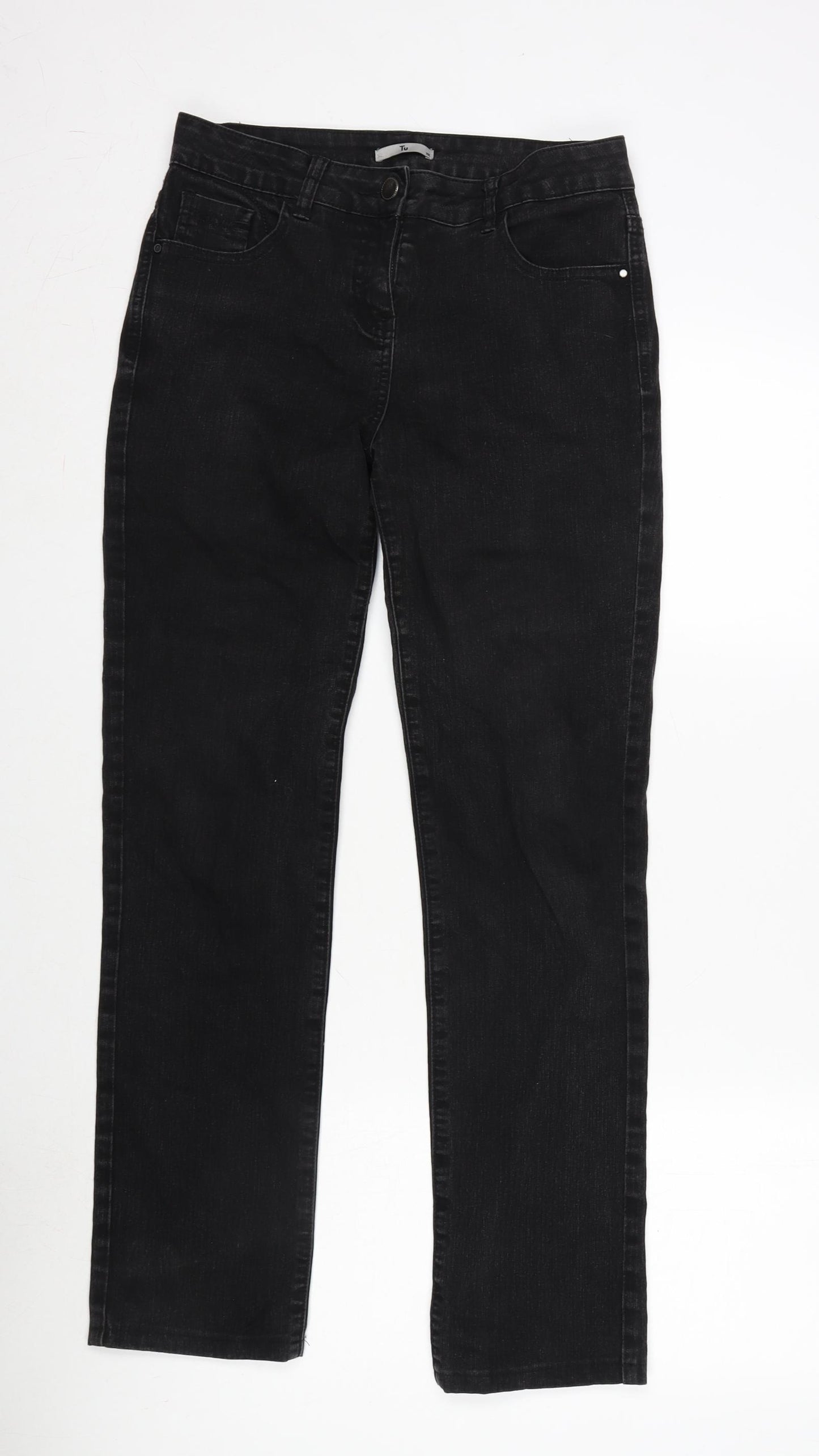 TU Womens Black Cotton Blend Straight Jeans Size 10 L29 in Regular Zip