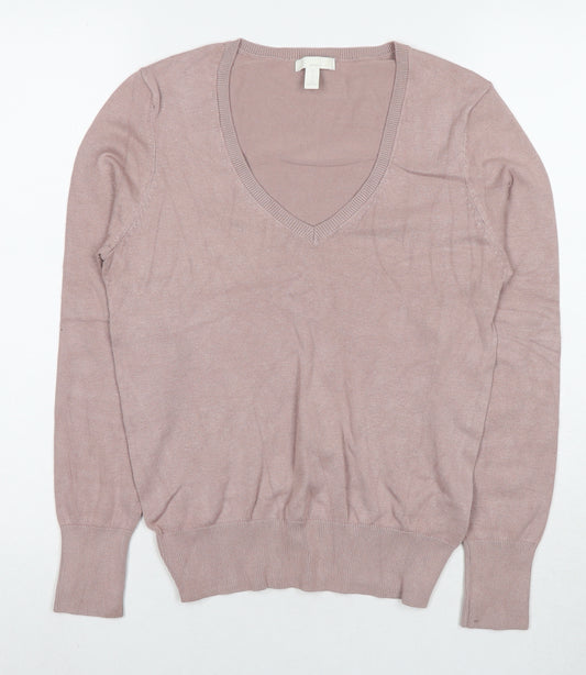 H&M Womens Beige V-Neck Viscose Pullover Jumper Size S