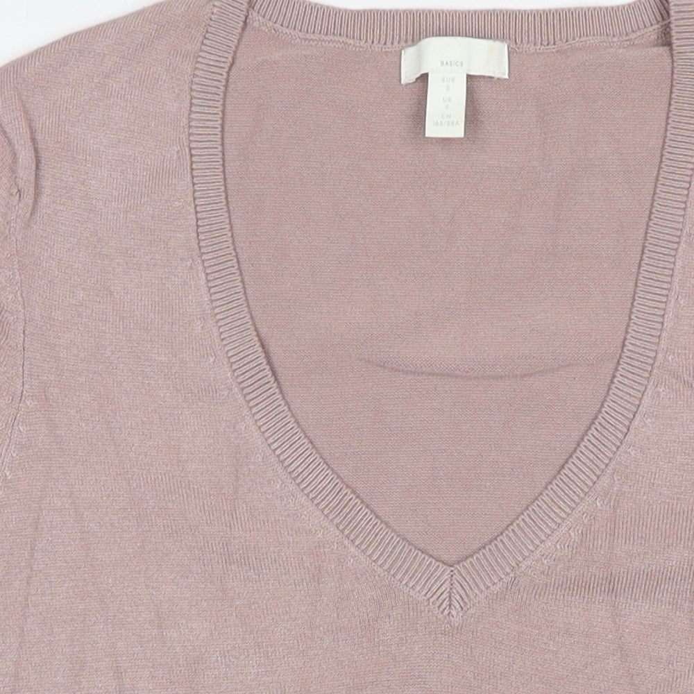 H&M Womens Beige V-Neck Viscose Pullover Jumper Size S