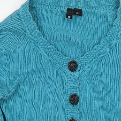 H&M Womens Blue V-Neck Cotton Cardigan Jumper Size 12