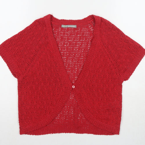 Marks and Spencer Womens Red V-Neck Cotton Cardigan Jumper Size 12