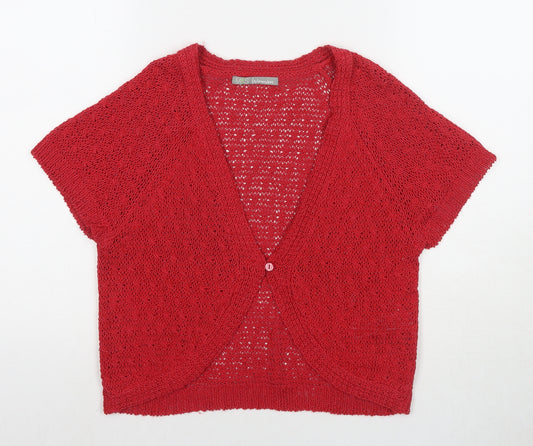 Marks and Spencer Womens Red V-Neck Cotton Cardigan Jumper Size 12