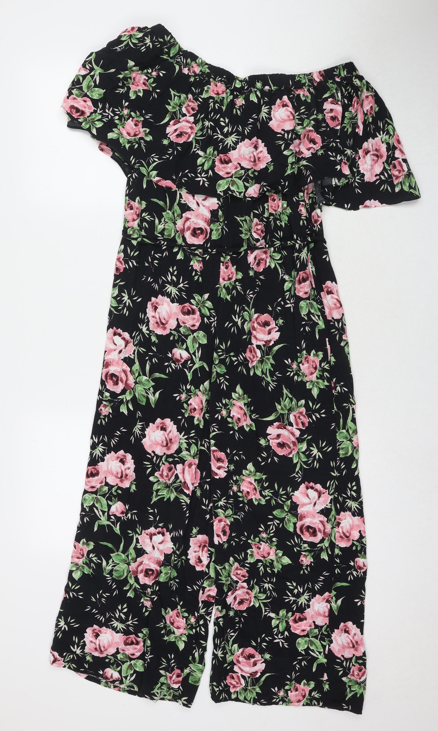 Topshop Womens Black Floral Polyester Jumpsuit One-Piece Size 8 L20 in Pullover - rose