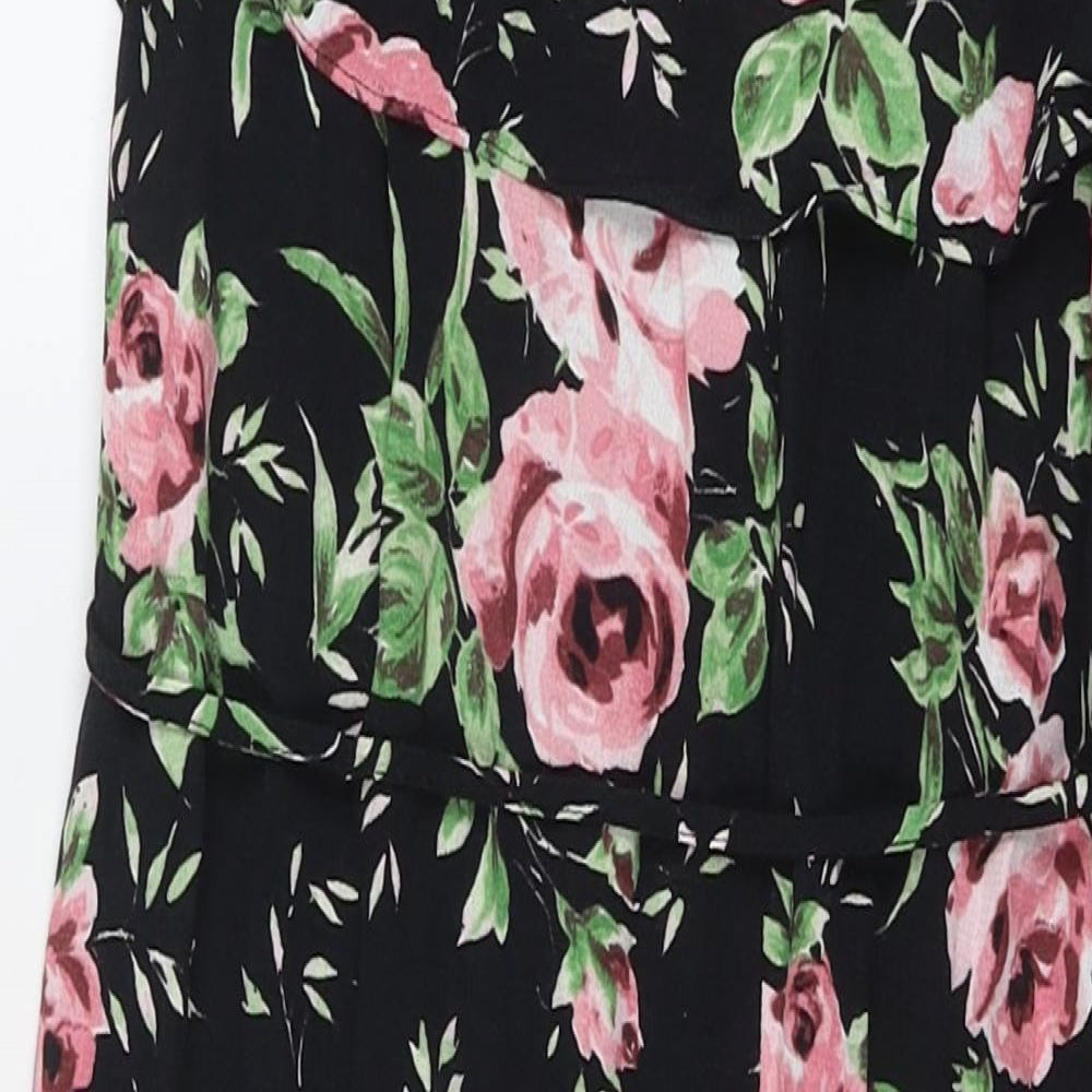 Topshop Womens Black Floral Polyester Jumpsuit One-Piece Size 8 L20 in Pullover - rose