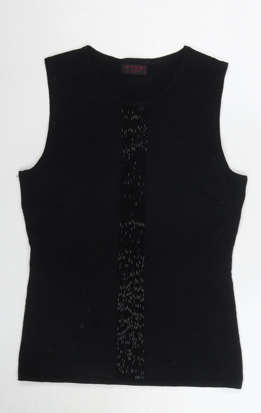 Thomas Pink Womens Black Wool Basic Tank Size S Round Neck - Beaded Detail