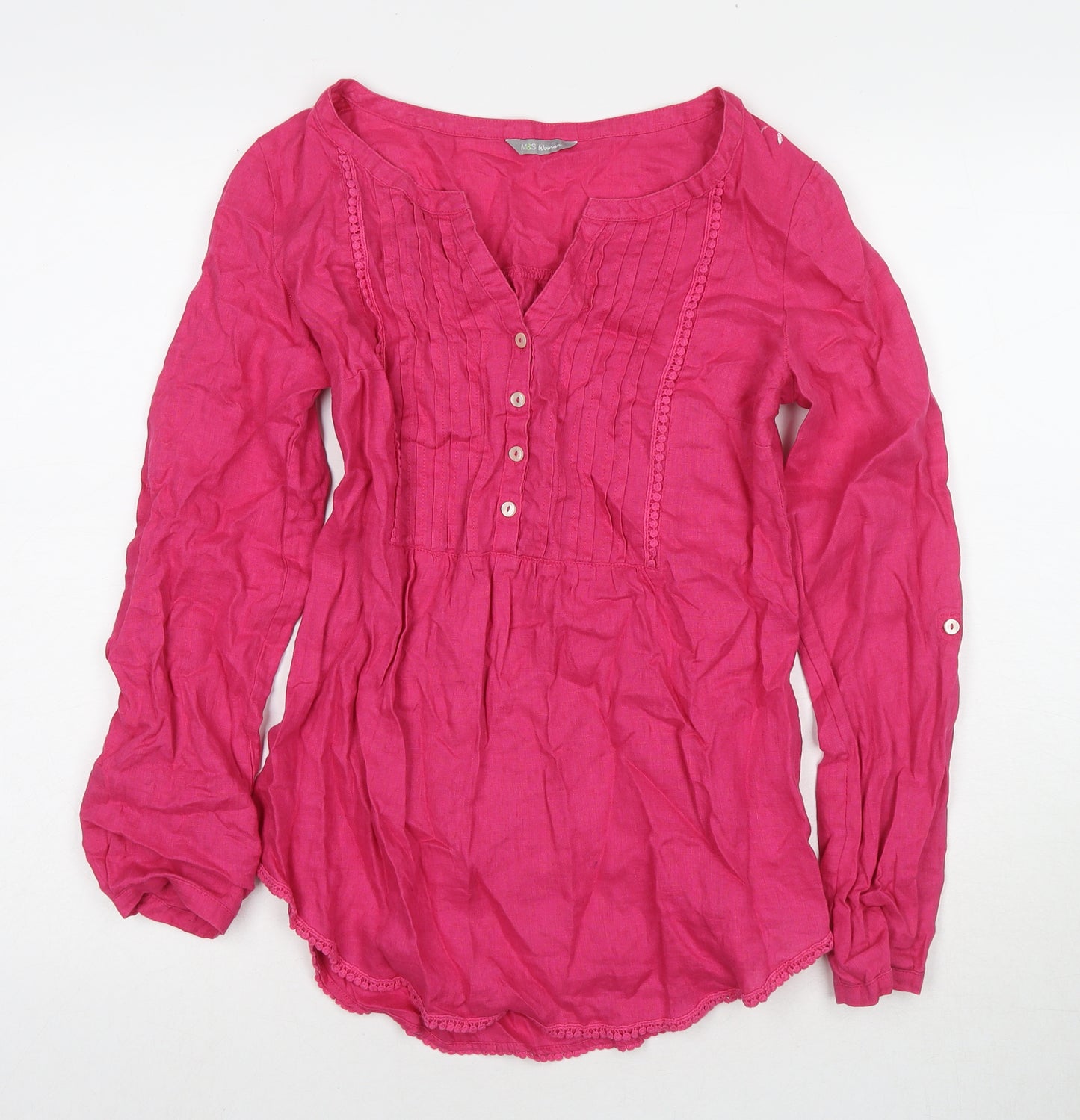 NEXT Womens Pink Linen Basic Blouse Size 8 V-Neck