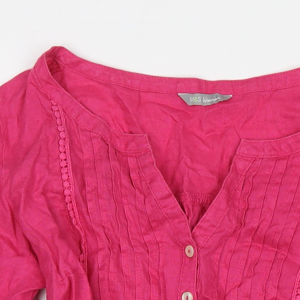 NEXT Womens Pink Linen Basic Blouse Size 8 V-Neck