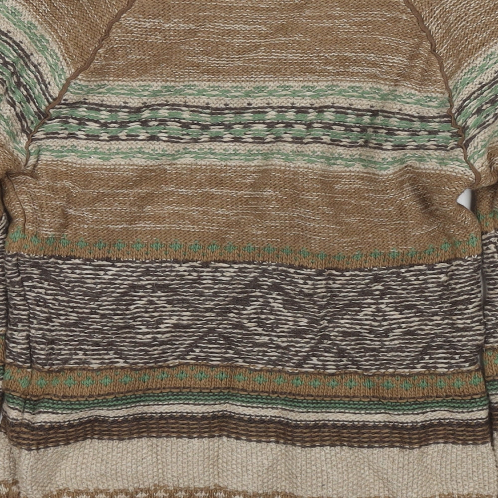 Zara Womens Beige Round Neck Fair Isle Cotton Pullover Jumper Size S