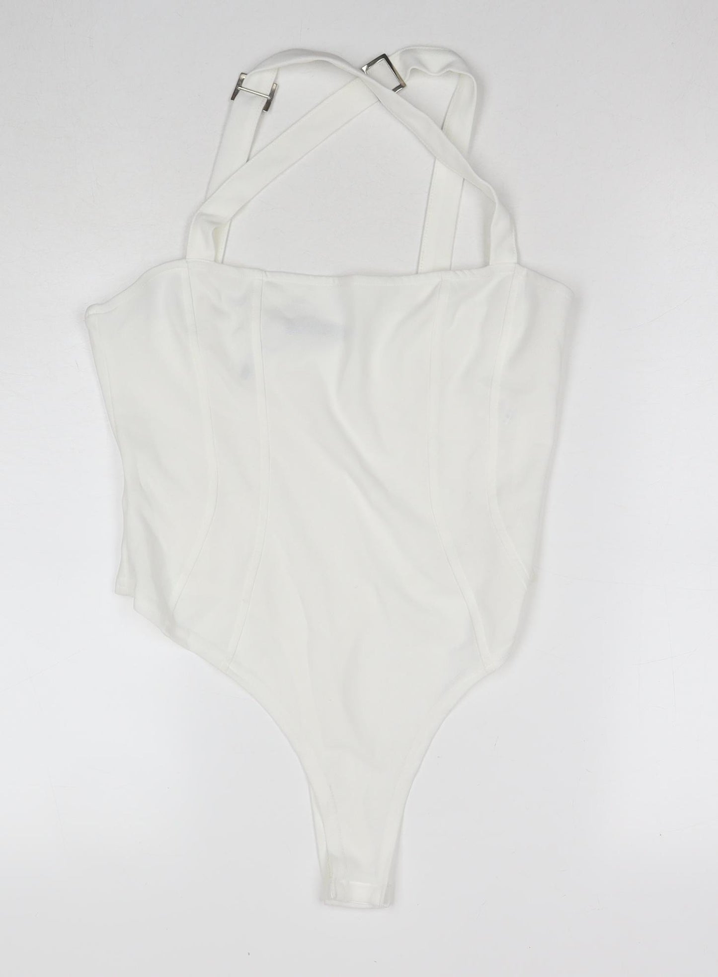 Boohoo Womens White Polyester Bodysuit One-Piece Size 12 Snap