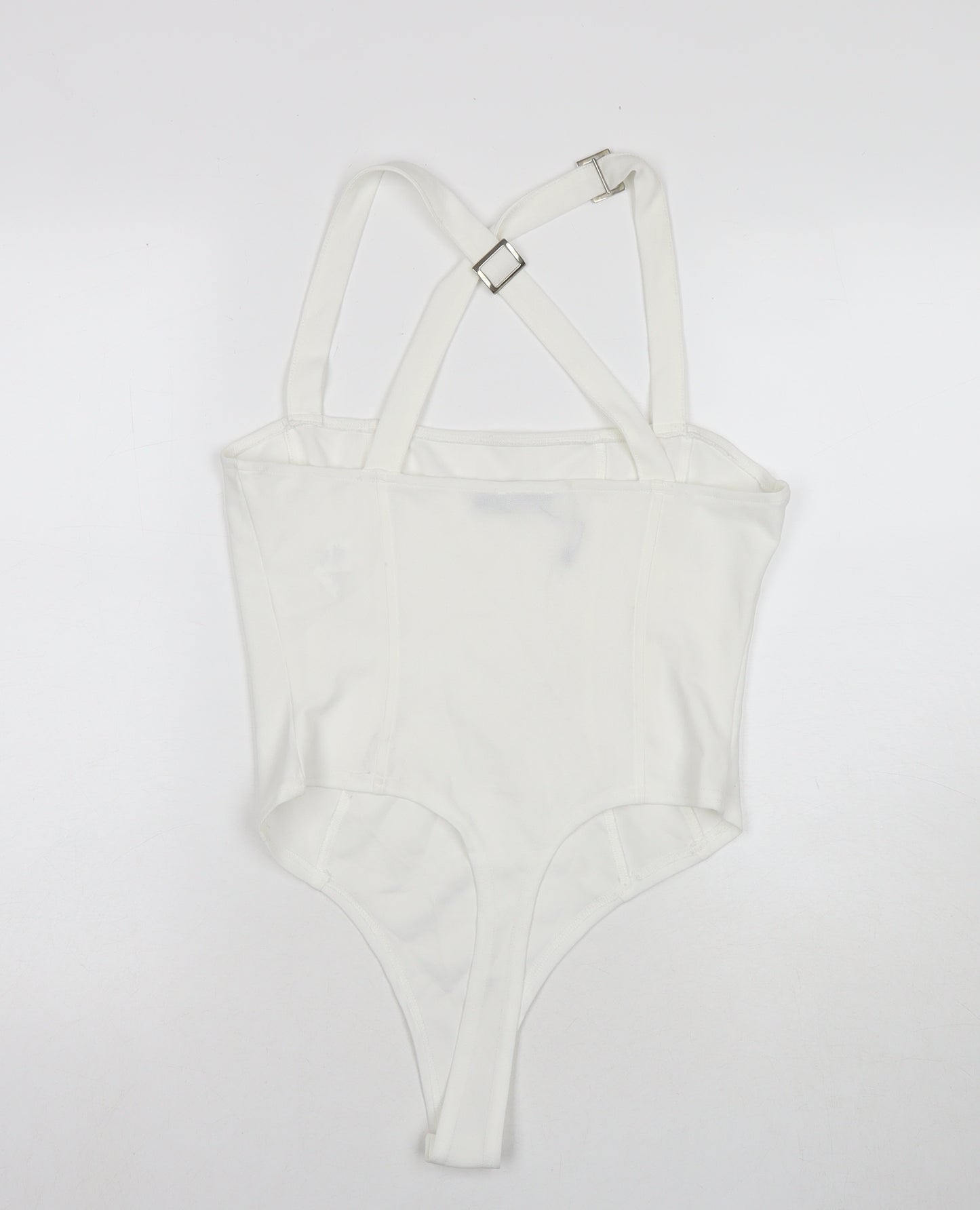 Boohoo Womens White Polyester Bodysuit One-Piece Size 12 Snap