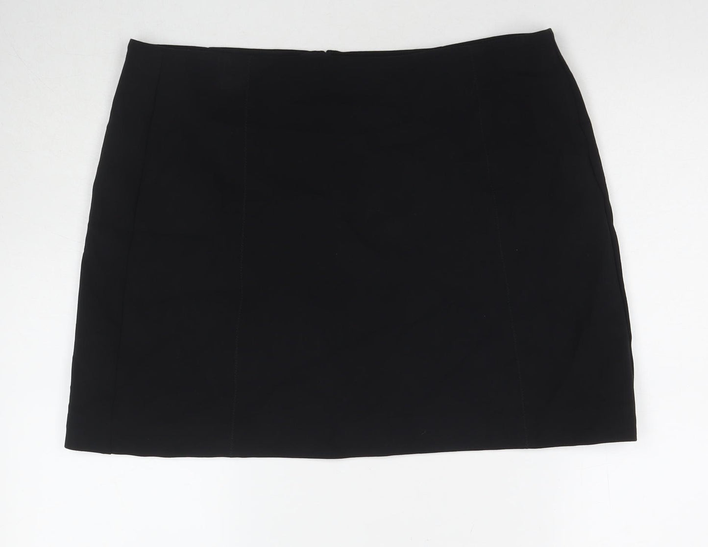 Marks and Spencer Womens Black Cotton Mini Skirt Size 18 Zip