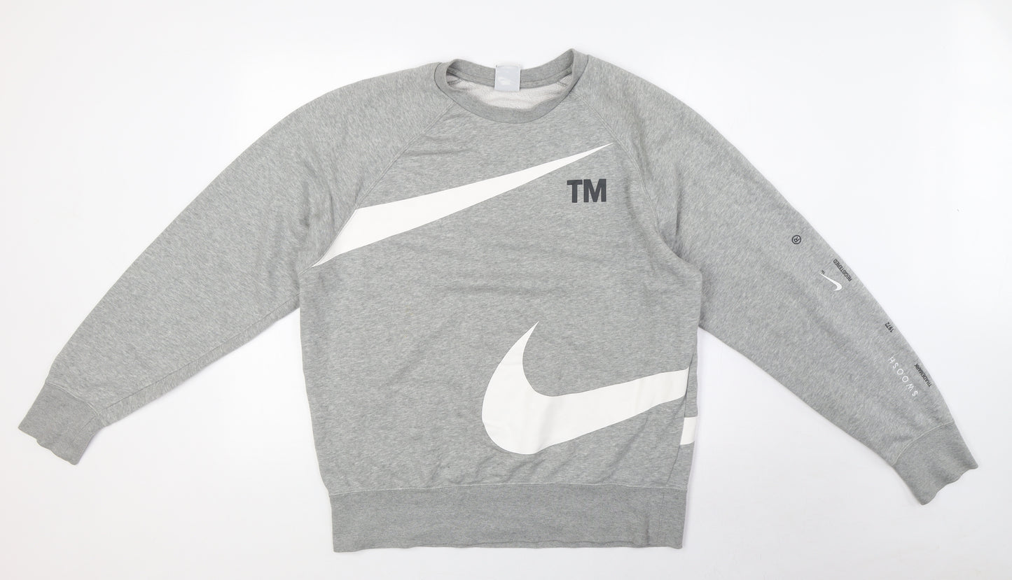 Nike Mens Grey Cotton Pullover Sweatshirt Size M - Swoosh