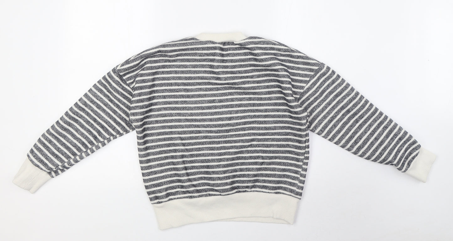 Zara Womens Grey Crew Neck Striped Cotton Pullover Jumper Size S