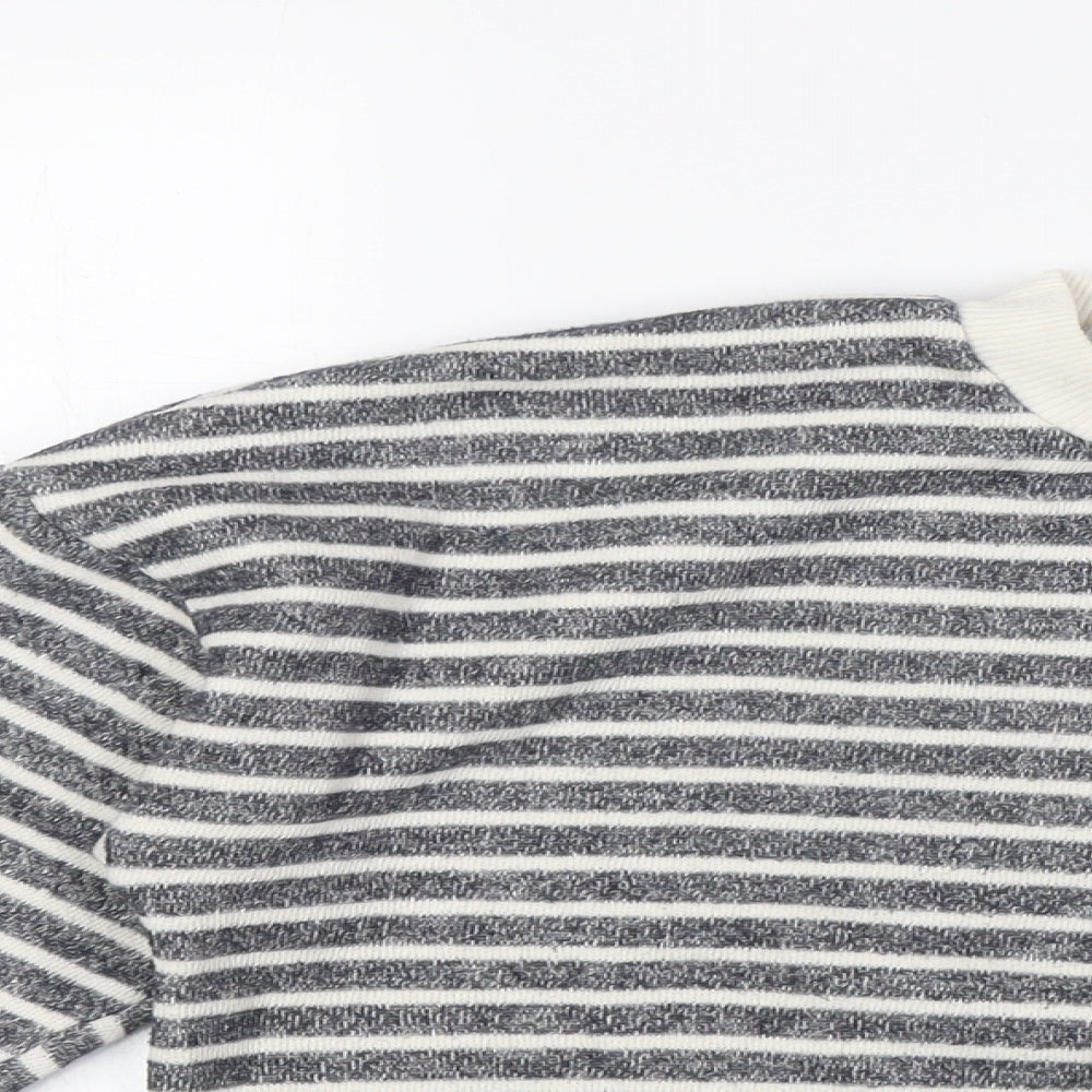 Zara Womens Grey Crew Neck Striped Cotton Pullover Jumper Size S