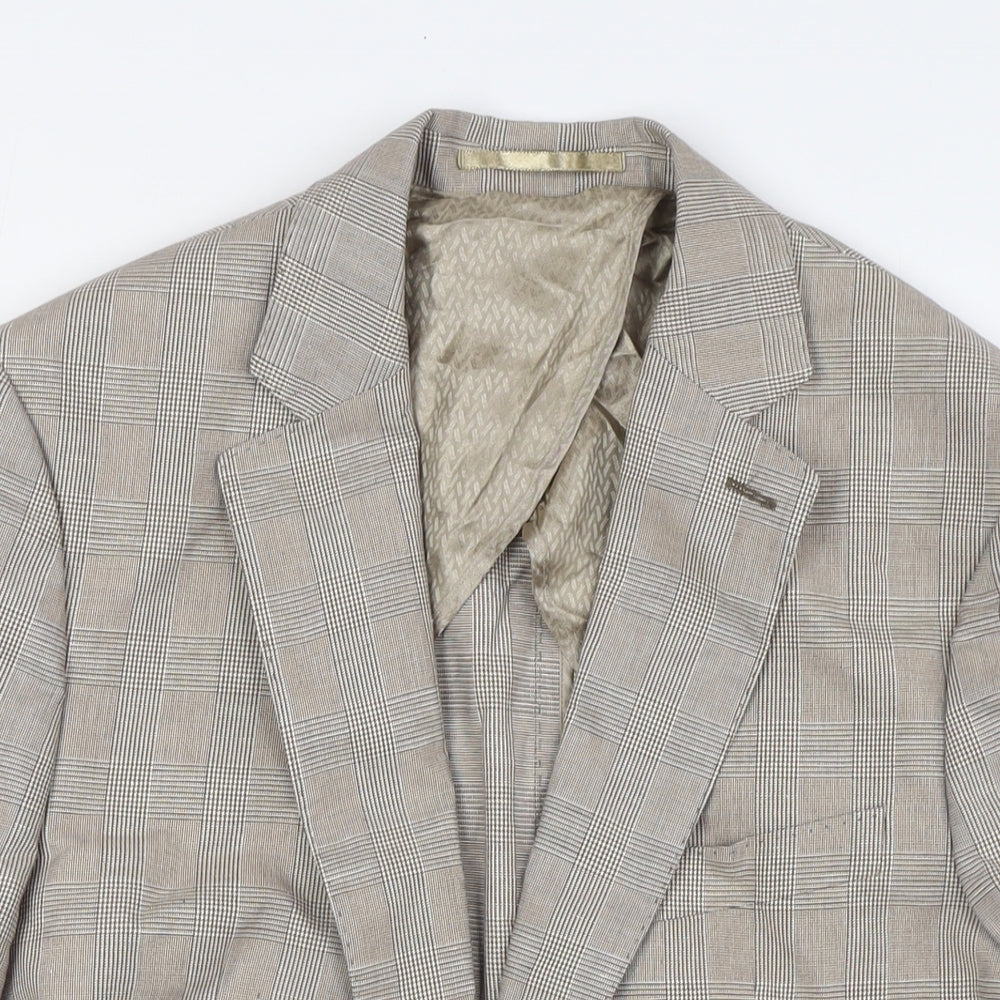 Jaeger Mens Beige Check Cotton Jacket Suit Jacket Size 40 Regular