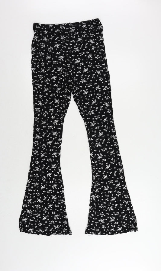 Boohoo Womens Black Floral Viscose Jogger Trousers Size 10 L30 in Regular - Elastic Waist