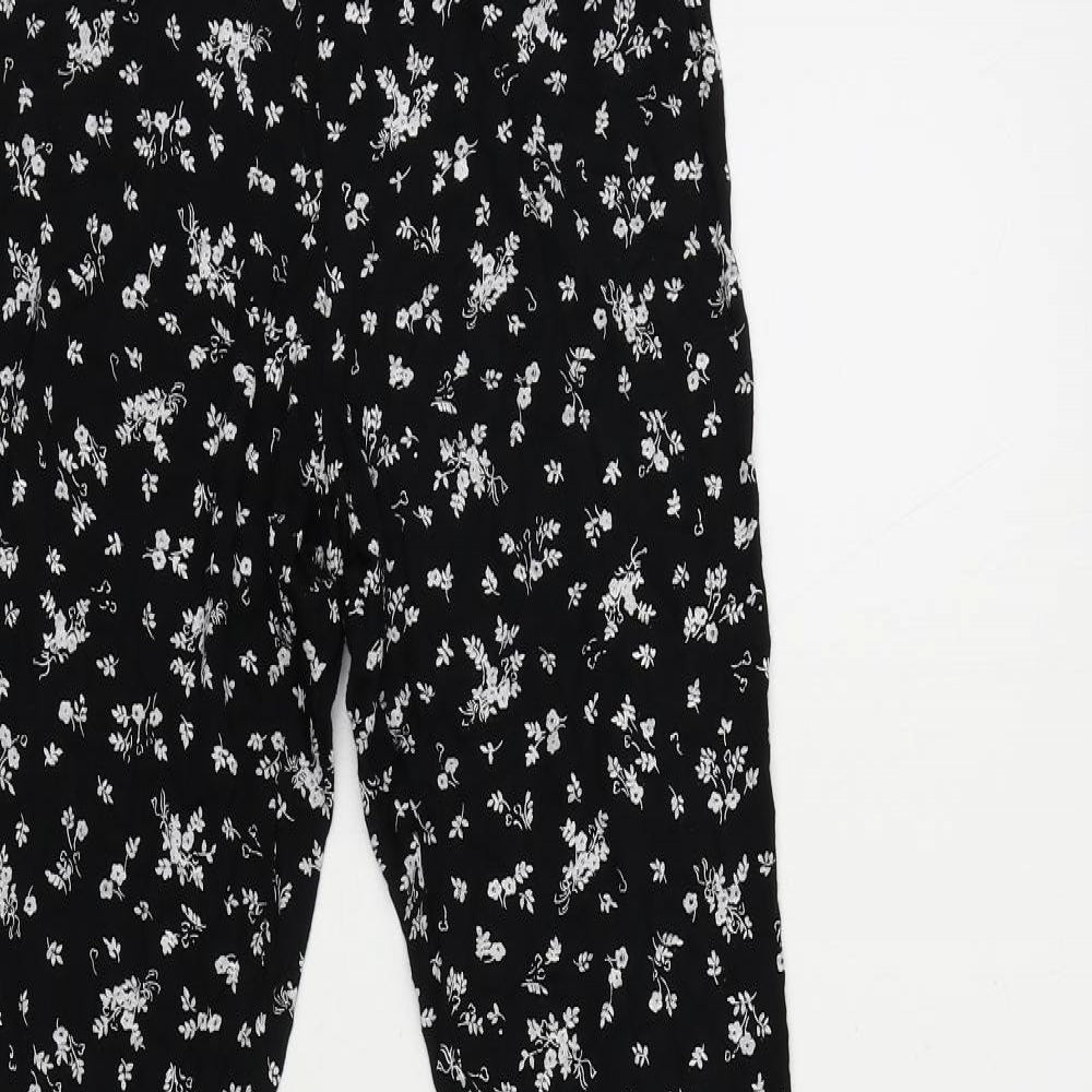 Boohoo Womens Black Floral Viscose Jogger Trousers Size 10 L30 in Regular - Elastic Waist