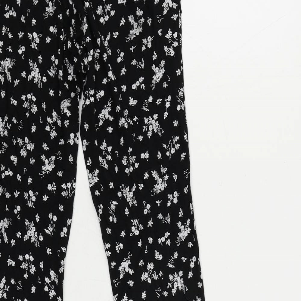 Boohoo Womens Black Floral Viscose Jogger Trousers Size 10 L30 in Regular - Elastic Waist