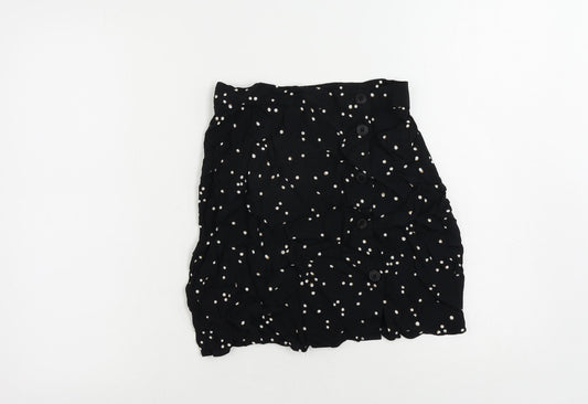 H&M Womens Black Animal Print Viscose Mini Skirt Size 6 Button