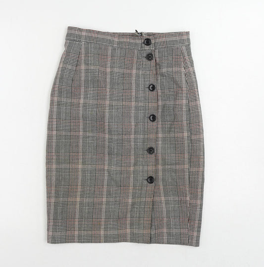 H&M Womens Grey Plaid Polyester Straight & Pencil Skirt Size 6 Zip