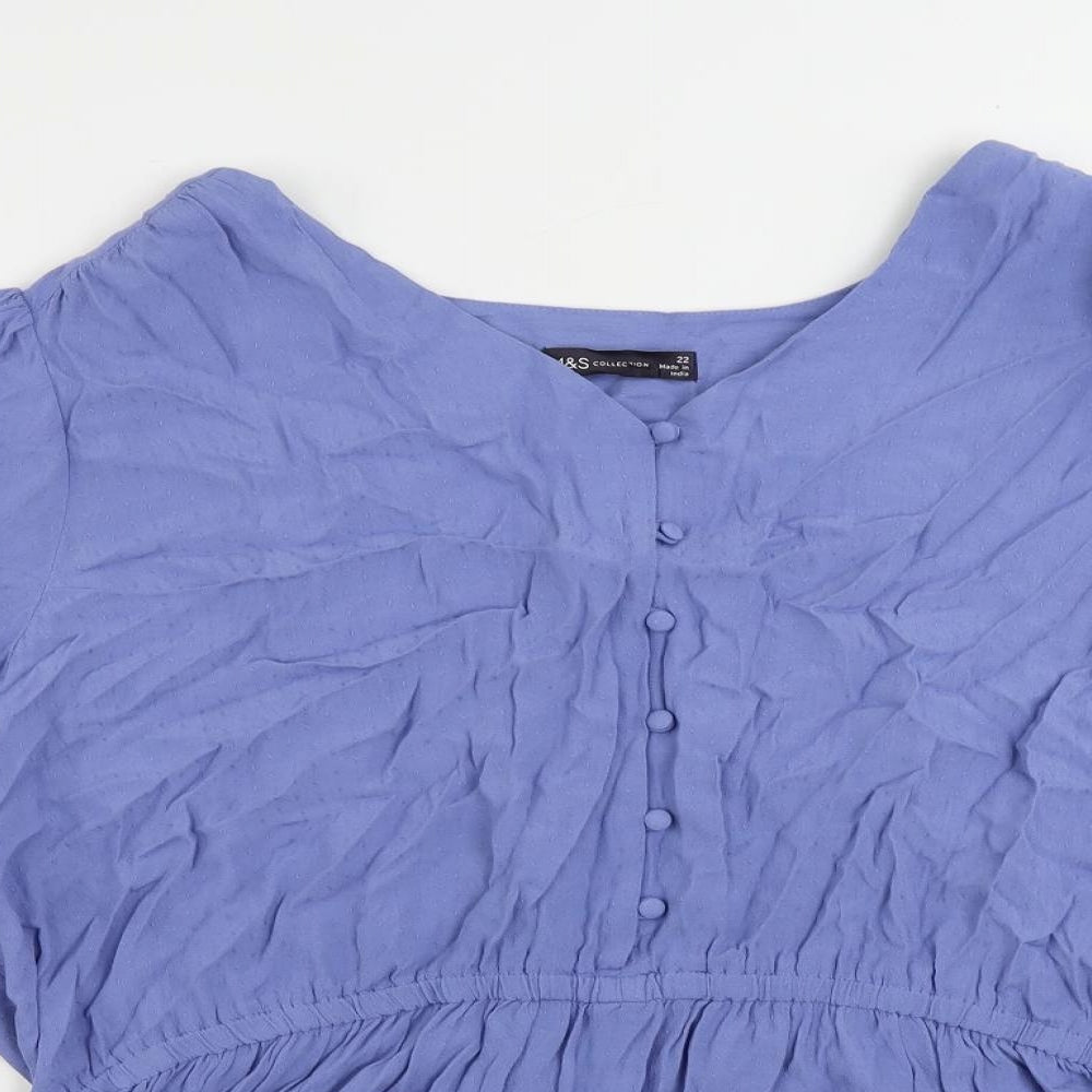 Marks and Spencer Womens Blue Viscose Basic Blouse Size 22 V-Neck