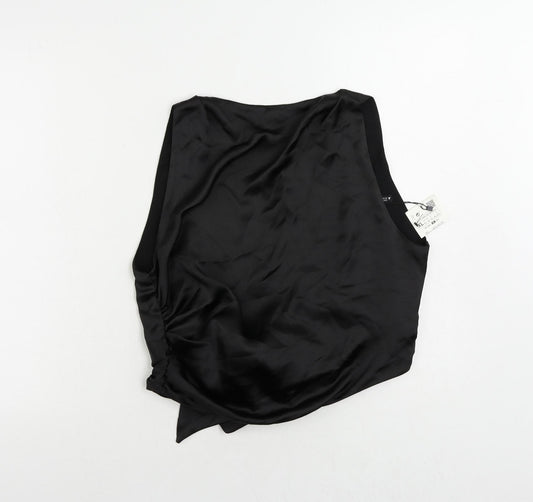 Zara Womens Black Polyester Basic Blouse Size XL Square Neck - Backless