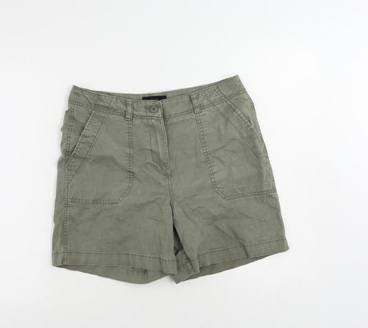 NEXT Womens Green Cotton Chino Shorts Size 12 L5 in Regular Zip