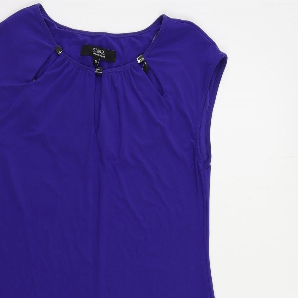 Julien Macdonald Womens Purple Polyester Basic Blouse Size 12 Round Neck - Neckline Detail