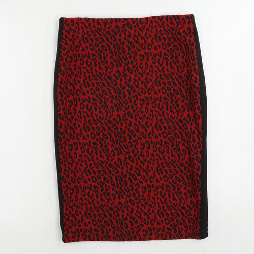 Marks and Spencer Womens Red Animal Print Polyester Straight & Pencil Skirt Size 10 - Elastic Waist