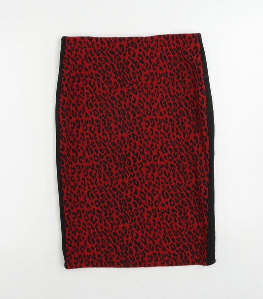 Marks and Spencer Womens Red Animal Print Polyester Straight & Pencil Skirt Size 10 - Elastic Waist