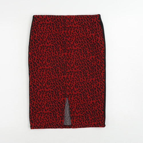 Marks and Spencer Womens Red Animal Print Polyester Straight & Pencil Skirt Size 10 - Elastic Waist