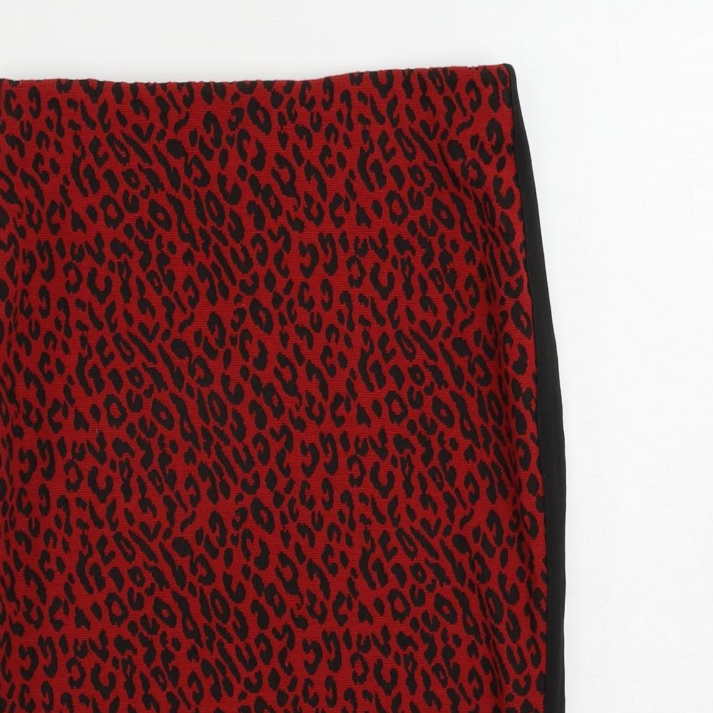 Marks and Spencer Womens Red Animal Print Polyester Straight & Pencil Skirt Size 10 - Elastic Waist