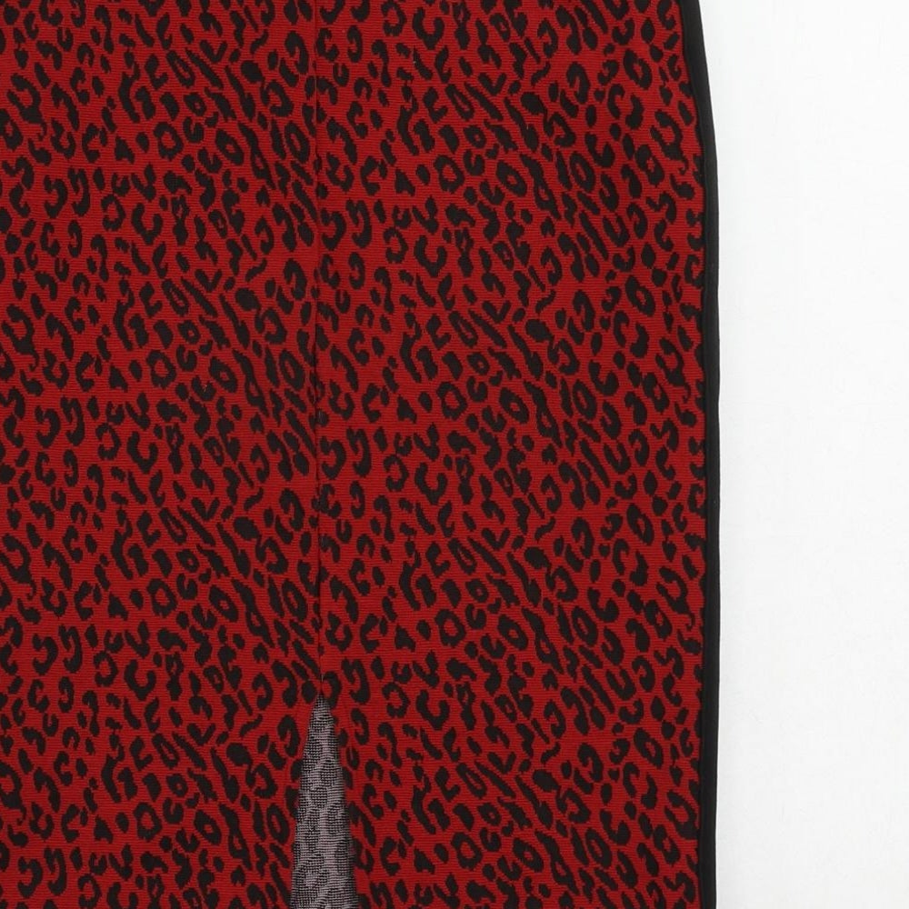 Marks and Spencer Womens Red Animal Print Polyester Straight & Pencil Skirt Size 10 - Elastic Waist