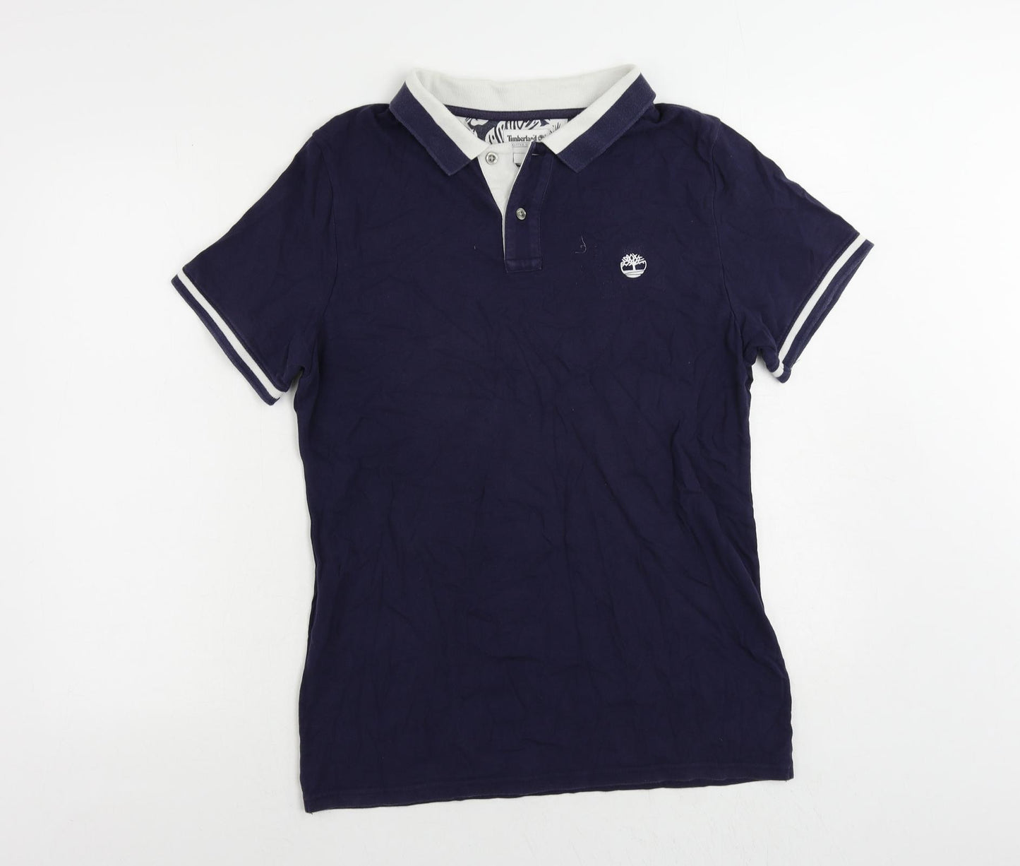 Timberland Mens Blue Cotton Polo Size L Collared Button - Vintage Logo