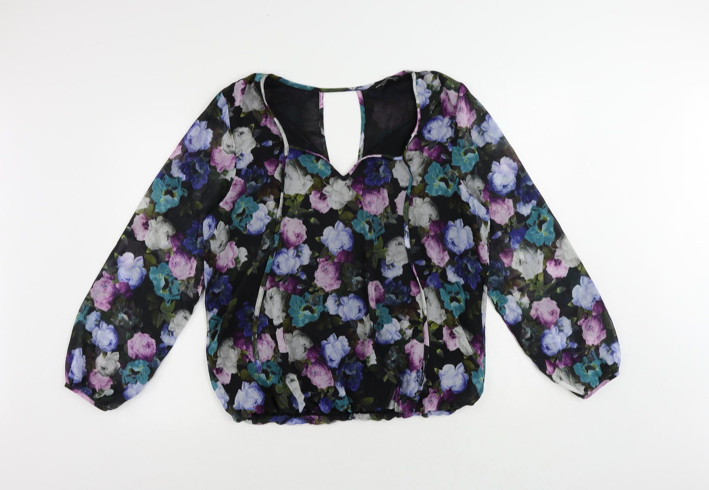 Dorothy Perkins Womens Blue Floral Polyester Basic Blouse Size 16 V-Neck