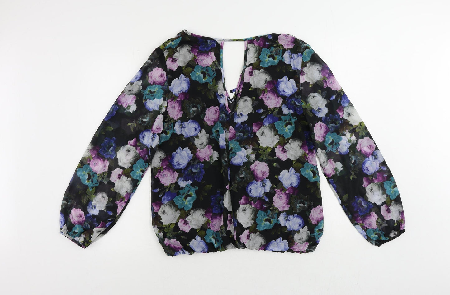 Dorothy Perkins Womens Blue Floral Polyester Basic Blouse Size 16 V-Neck