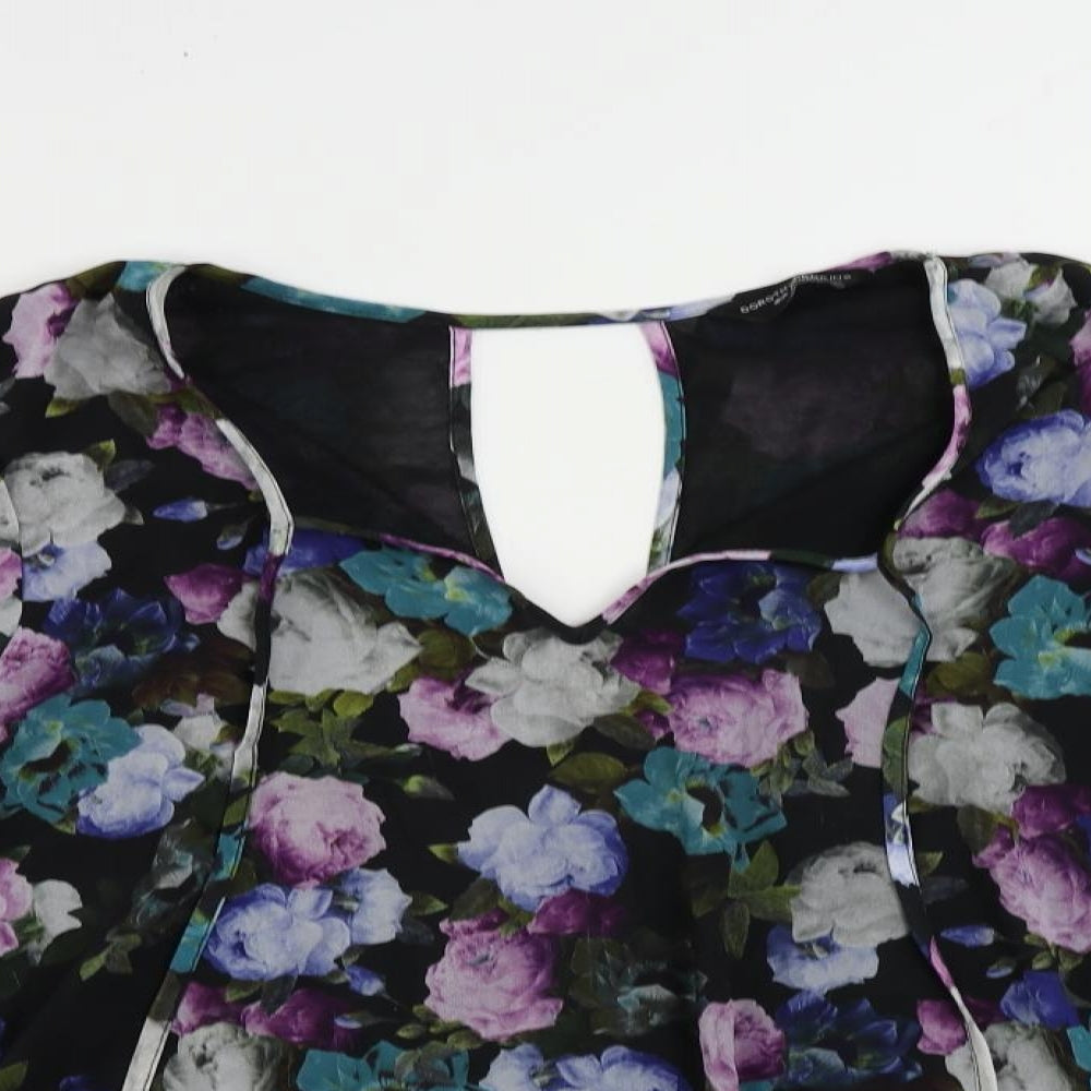 Dorothy Perkins Womens Blue Floral Polyester Basic Blouse Size 16 V-Neck