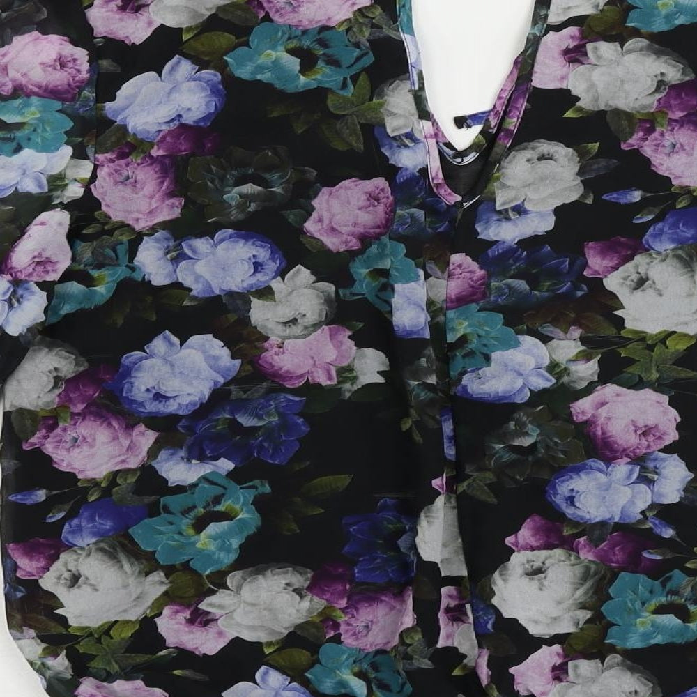 Dorothy Perkins Womens Blue Floral Polyester Basic Blouse Size 16 V-Neck