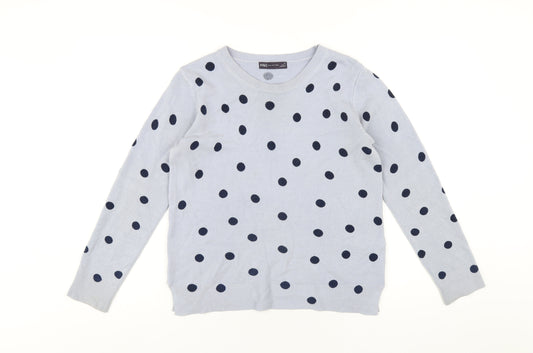 Marks and Spencer Womens Blue Round Neck Polka Dot Acrylic Pullover Jumper Size 10