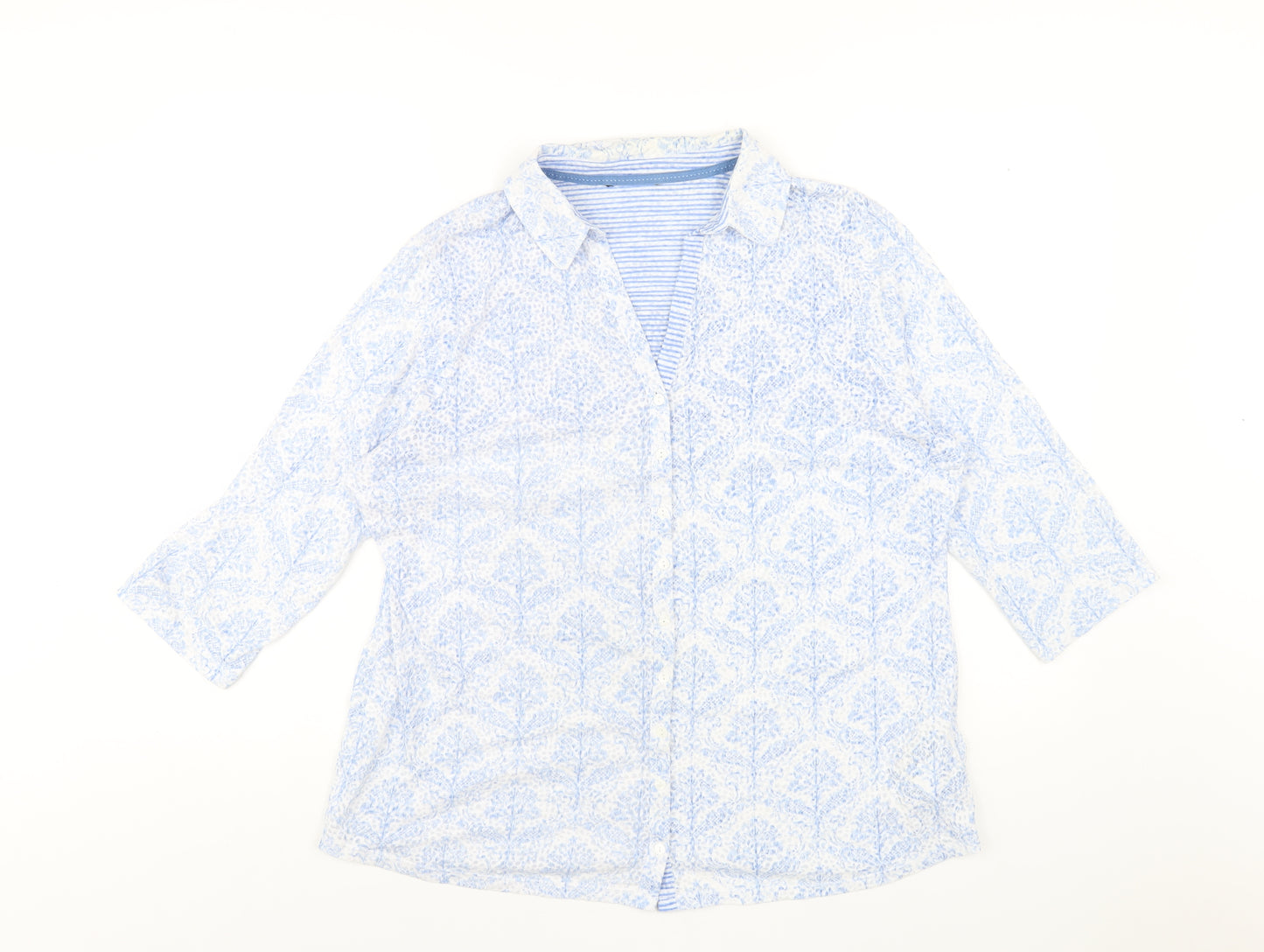 Marks and Spencer Womens Blue Geometric Polyester Basic Button-Up Size 18 Collared