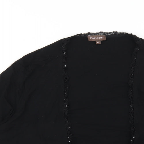 Phase Eight Womens Black V-Neck Viscose Cardigan Jumper Size 14 - Lace Trim