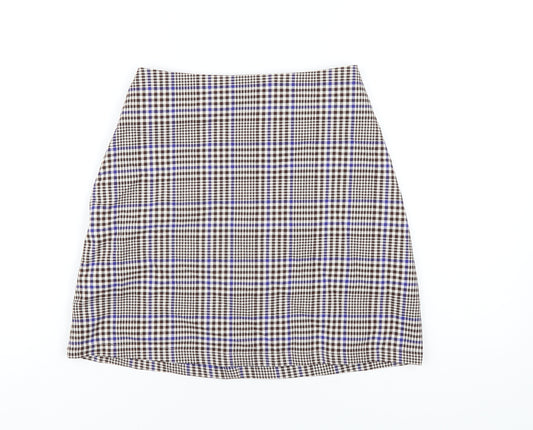 Monki Womens Multicoloured Plaid Polyester A-Line Skirt Size 6 Zip