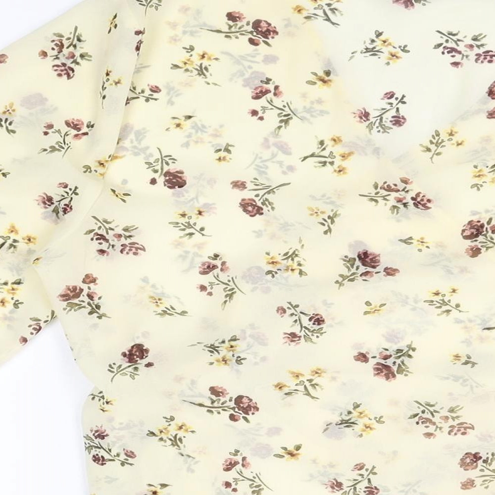 Zara Womens Yellow Floral Polyester Wrap Blouse Size L V-Neck