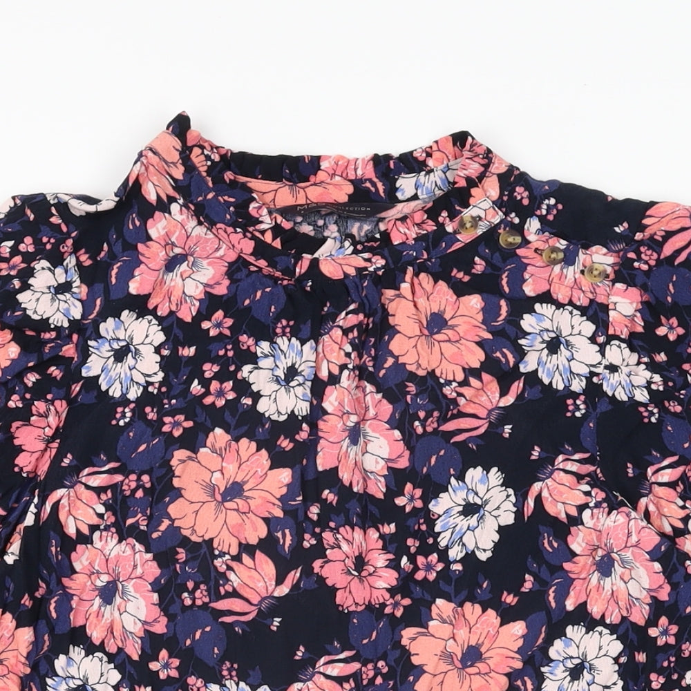 Marks and Spencer Womens Blue Floral Viscose Basic T-Shirt Size 6 Round Neck