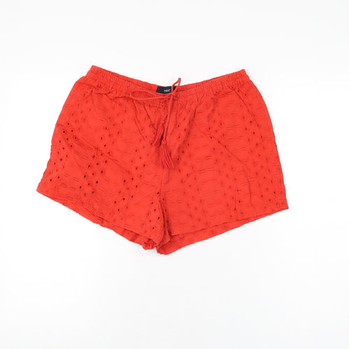 NEXT Womens Red Geometric Cotton Basic Shorts Size 12 L3 in Regular Drawstring