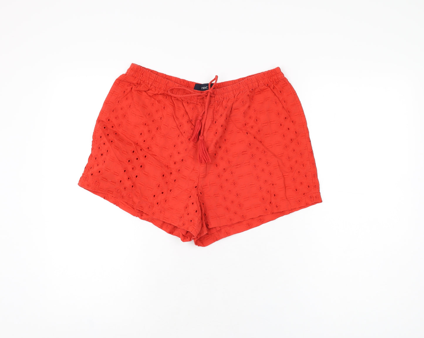 NEXT Womens Red Geometric Cotton Basic Shorts Size 12 L3 in Regular Drawstring