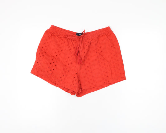 NEXT Womens Red Geometric Cotton Basic Shorts Size 12 L3 in Regular Drawstring