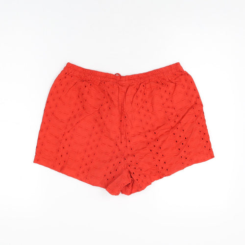 NEXT Womens Red Geometric Cotton Basic Shorts Size 12 L3 in Regular Drawstring