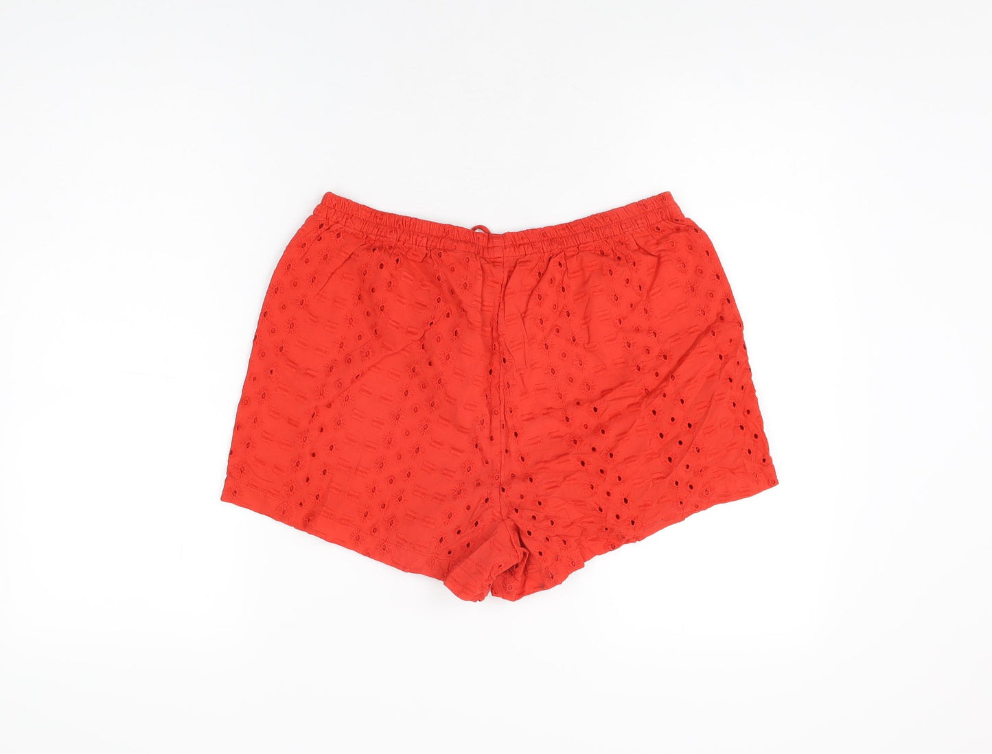 NEXT Womens Red Geometric Cotton Basic Shorts Size 12 L3 in Regular Drawstring