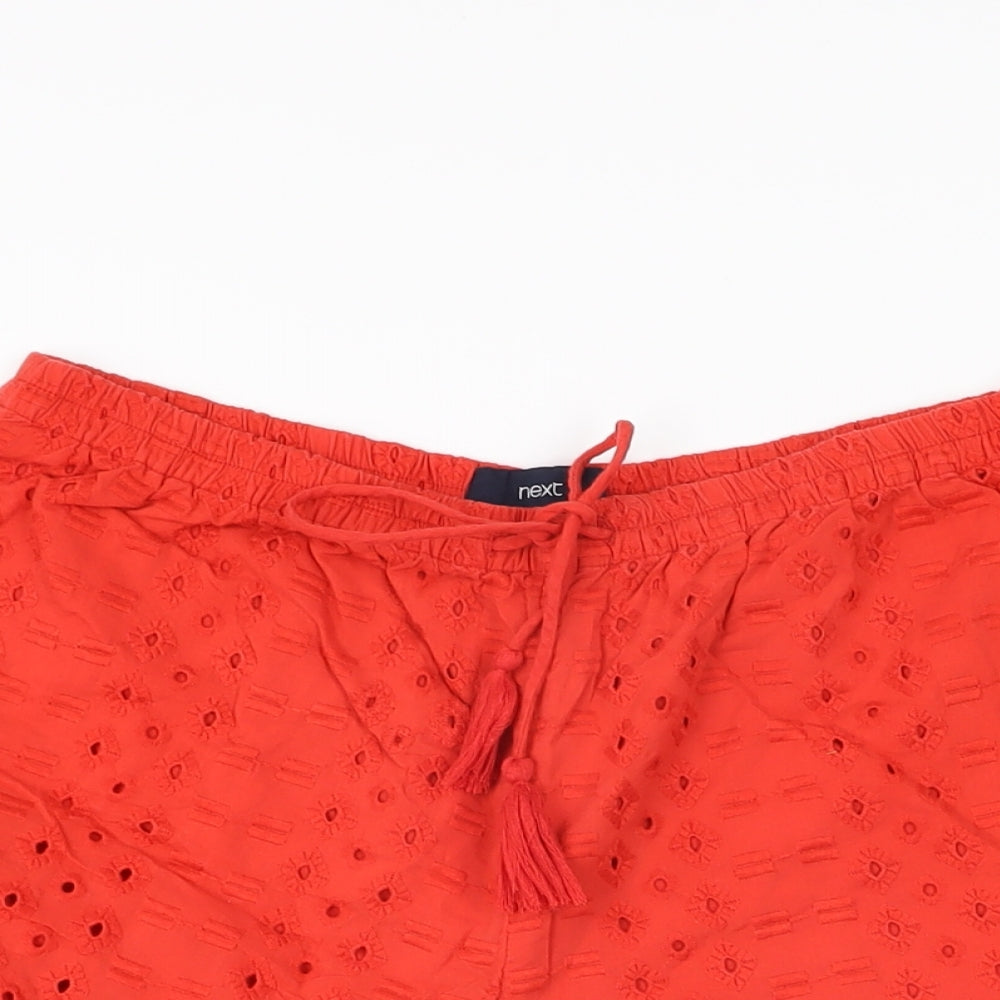 NEXT Womens Red Geometric Cotton Basic Shorts Size 12 L3 in Regular Drawstring